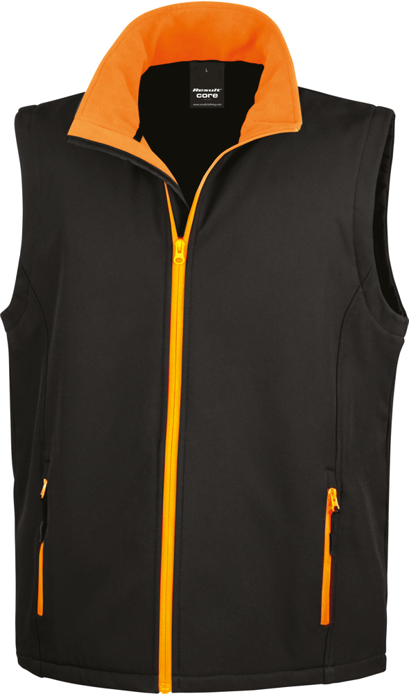 R232M - Core Printable Softshell Bodywarmer - Black / Orange