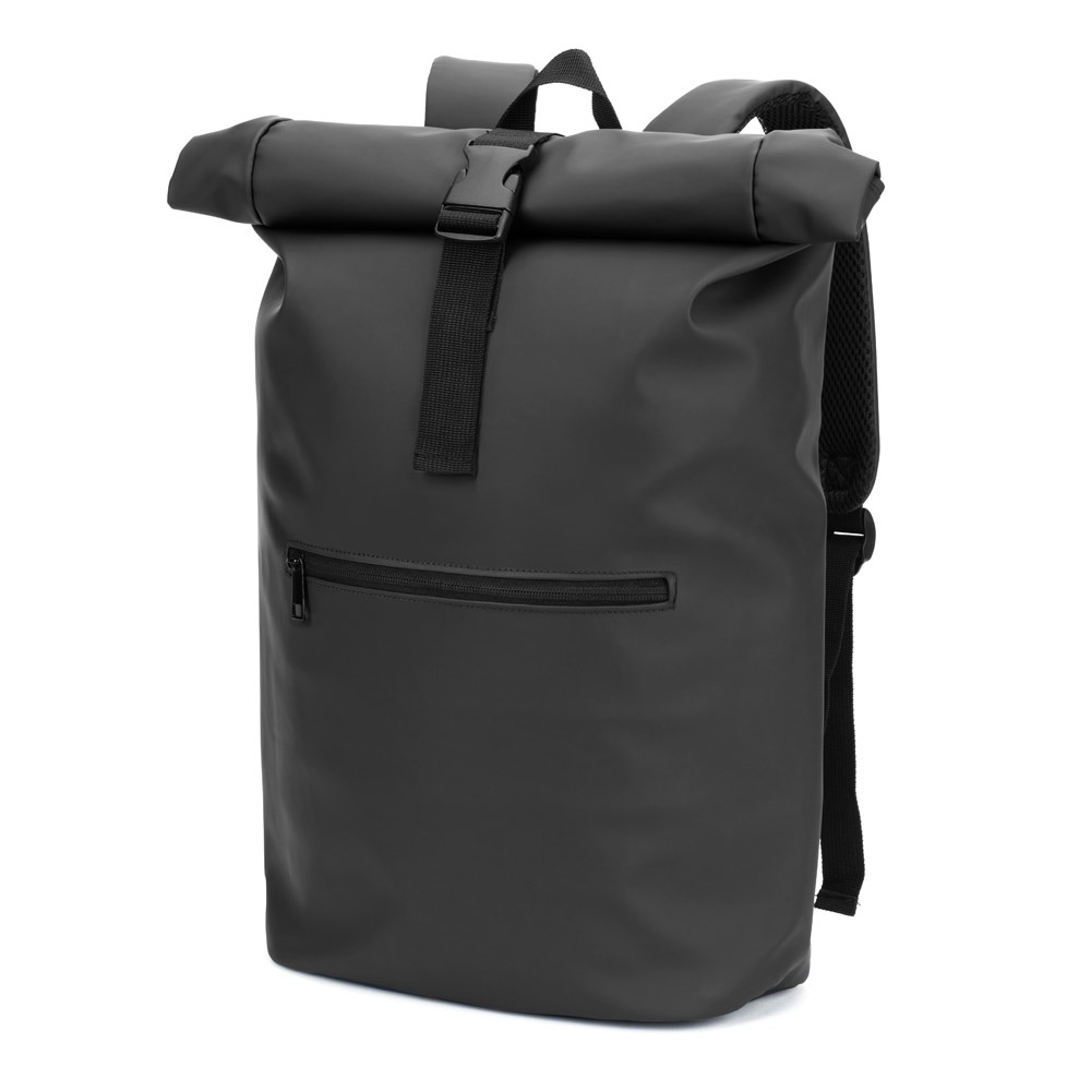 PORTLAND. PU-rugzak met roltop en een 16" laptopvak - Zwart