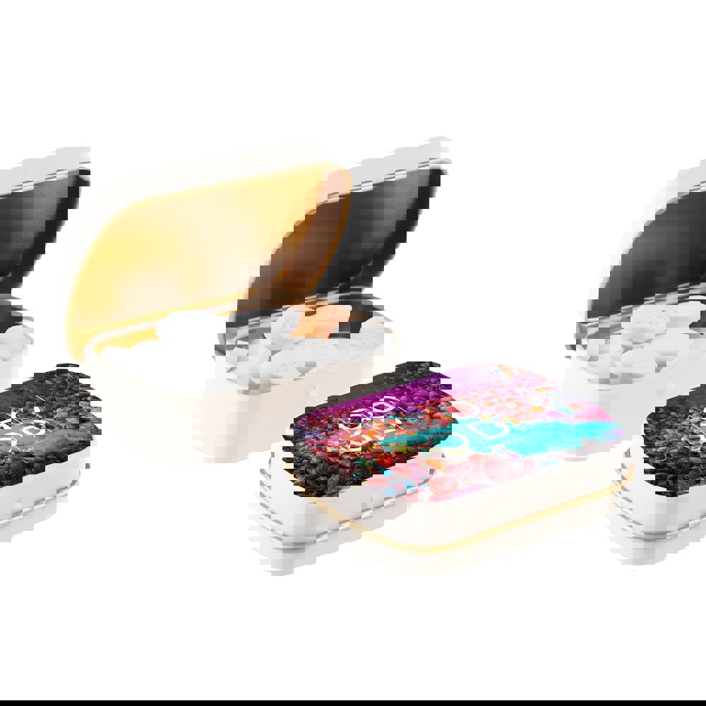 Mini scharnierblikje gevuld met pepermunt