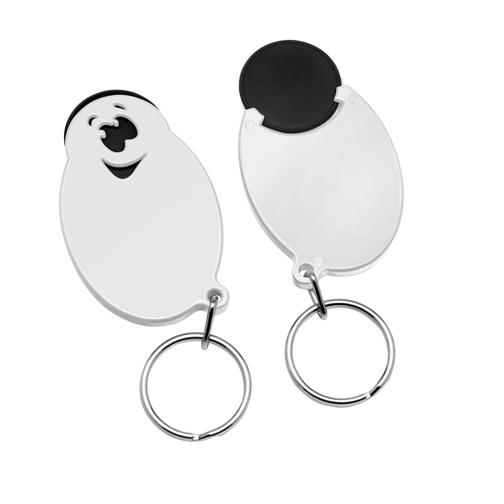 Chiphouder met winkelwagenmuntje 1€ "gezicht" - zwart/wit