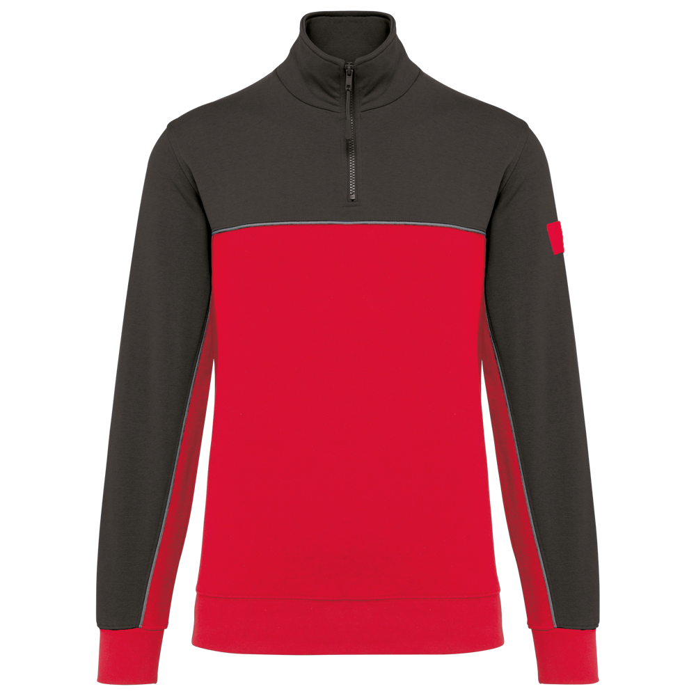 WK404 - Ecologische uniseks sweater met ritskraag - Red / Dark Grey