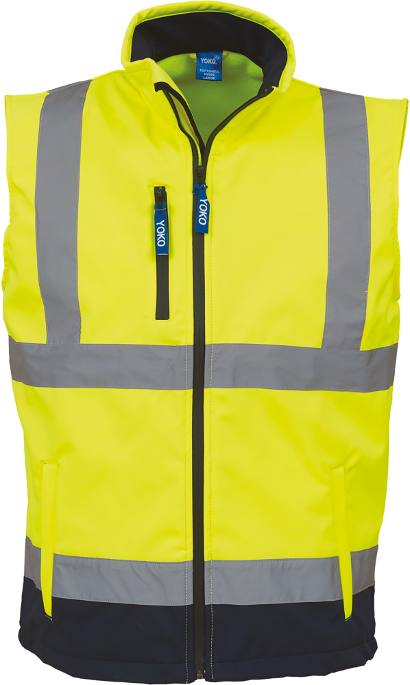 YHV006 - Softshell veiligheidsbodywarmer - Hi Vis Yellow / Navy