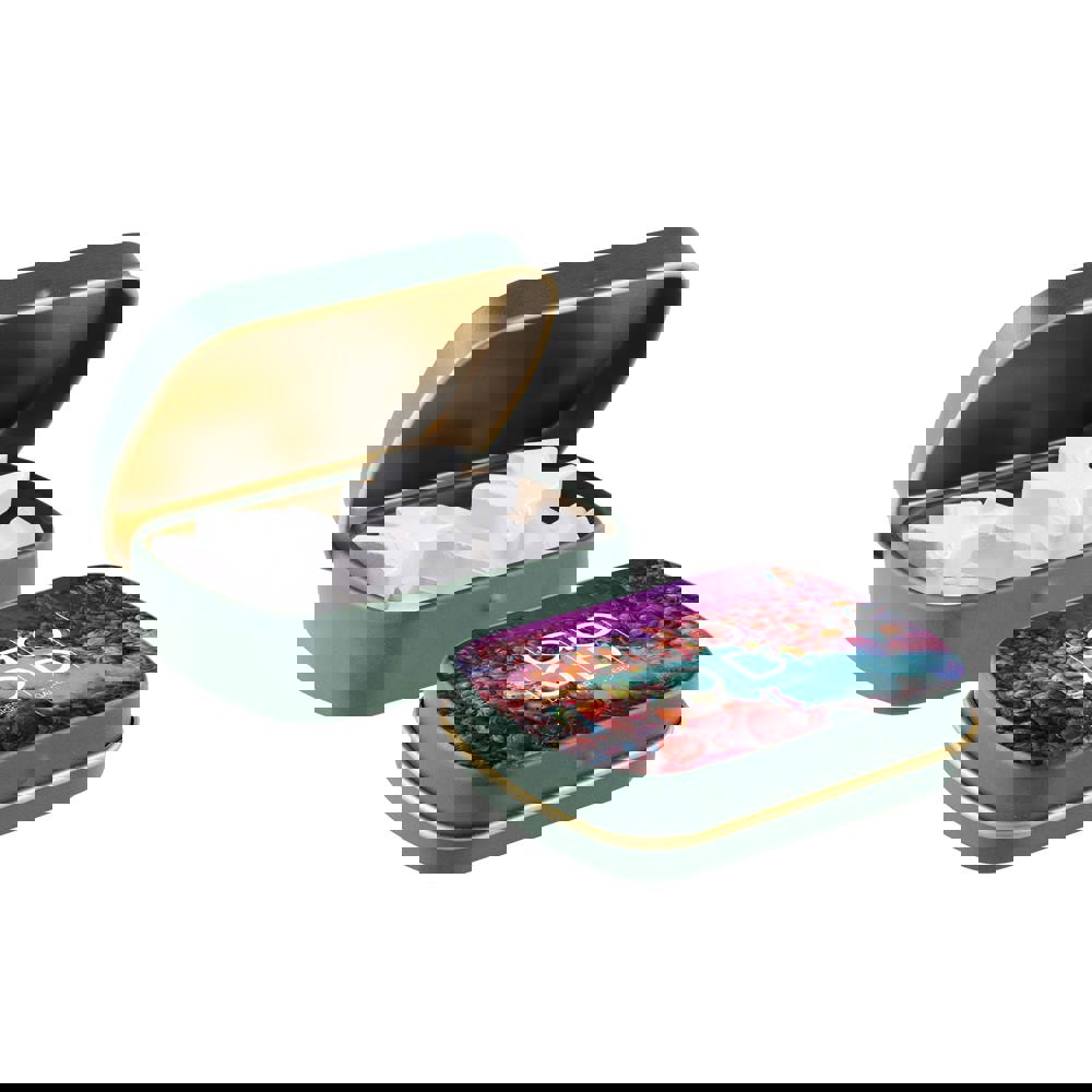 Mini scharnierblikje met vorm pepermunt - Mat Groen/Goud