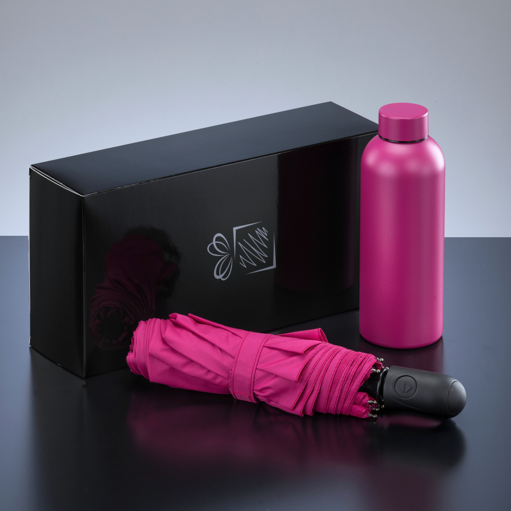 Active Set: thermische waterfles 500 ml & automatische paraplu - Roze