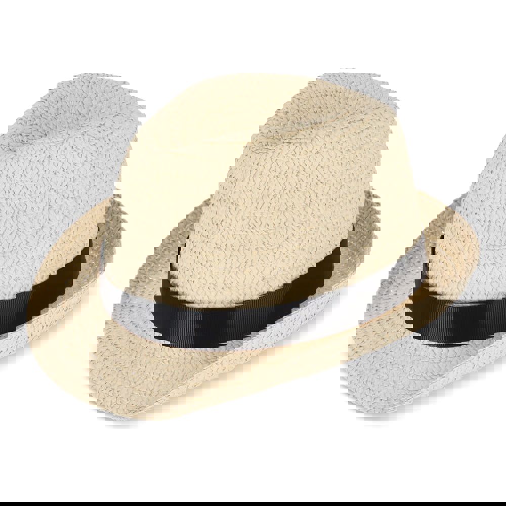 Strohoed met gekleurde band - Zwart