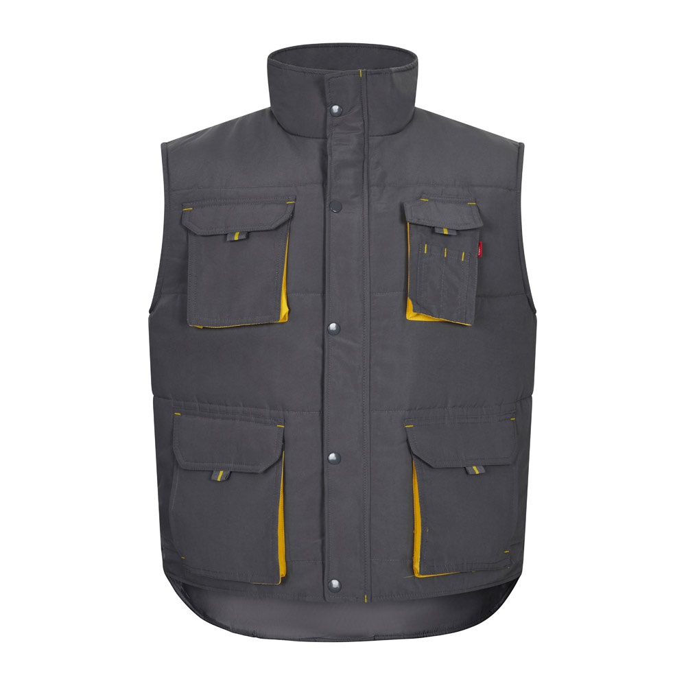 VL NERGAL. Gewatteerd vest, tweekleurig, met meerdere zakken (120g/m²), van polyester (100%) - Grijs, Geel