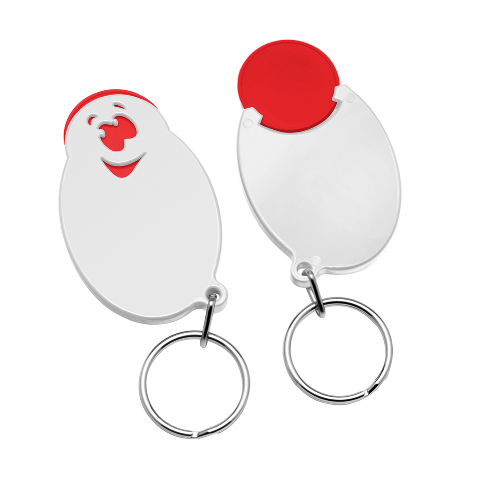 Chiphouder met winkelwagenmuntje 1€ "gezicht" - rood/wit