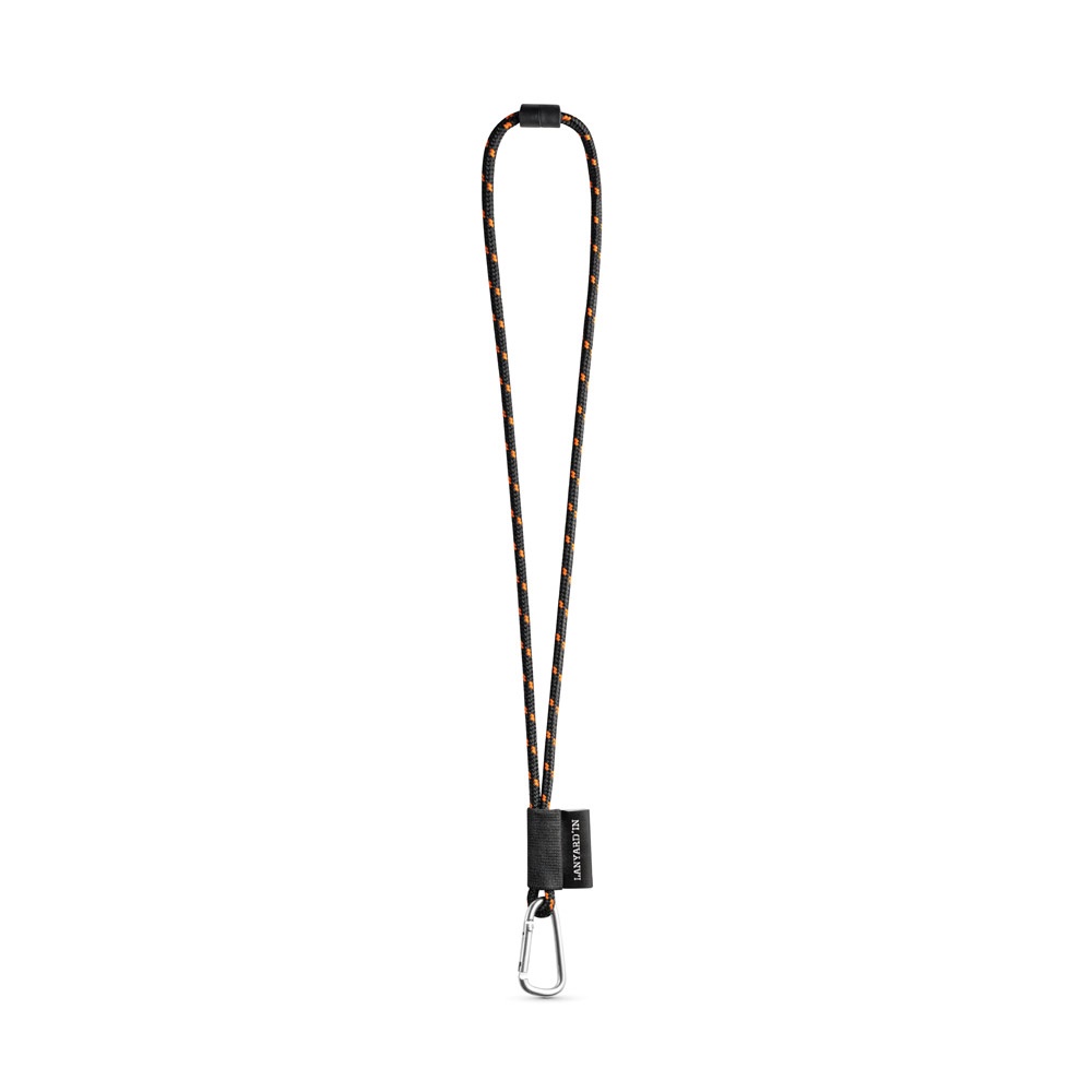 75091. SET Lanyard NAUTIC Lang (Ø 7 mm) met 55 mm D-vormige karabijnhaak en Ø 7 mm veiligheidssluiting - Zwart, Oranje