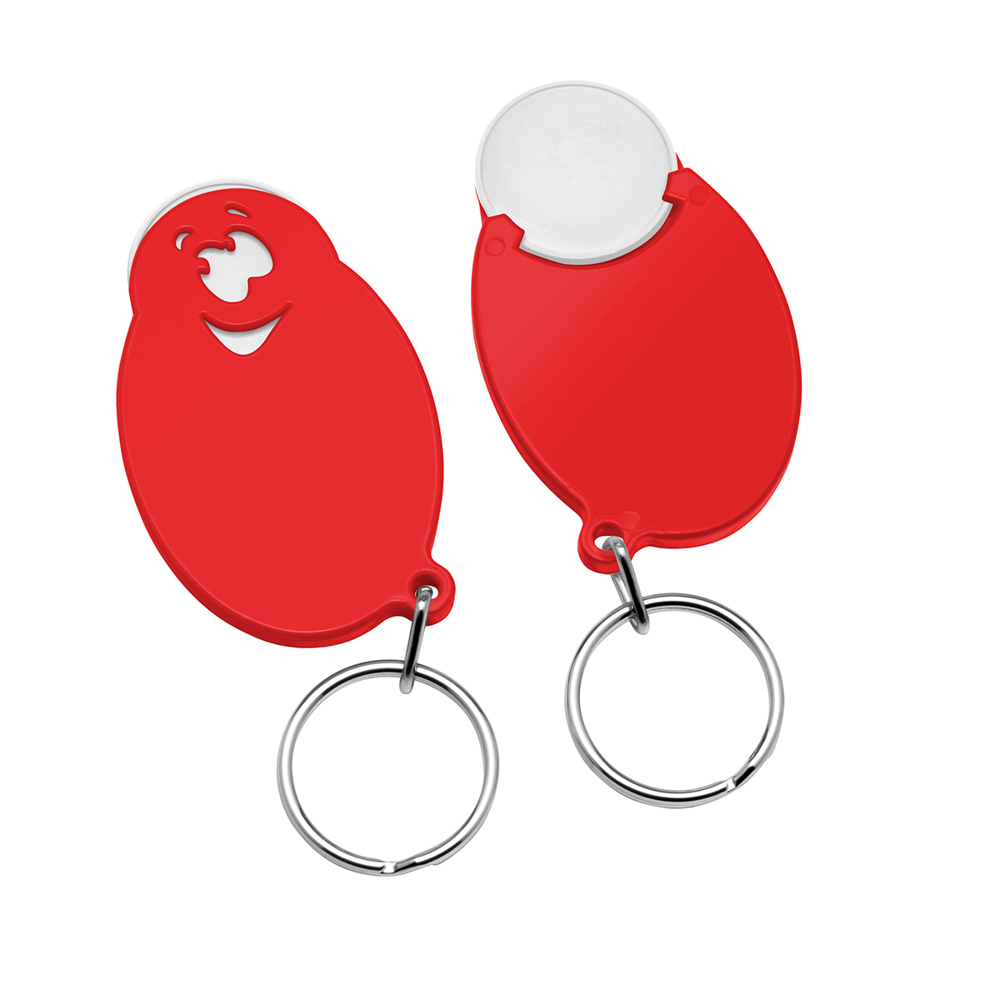 Chiphouder met winkelwagenmuntje 1€ "gezicht" - wit/rood