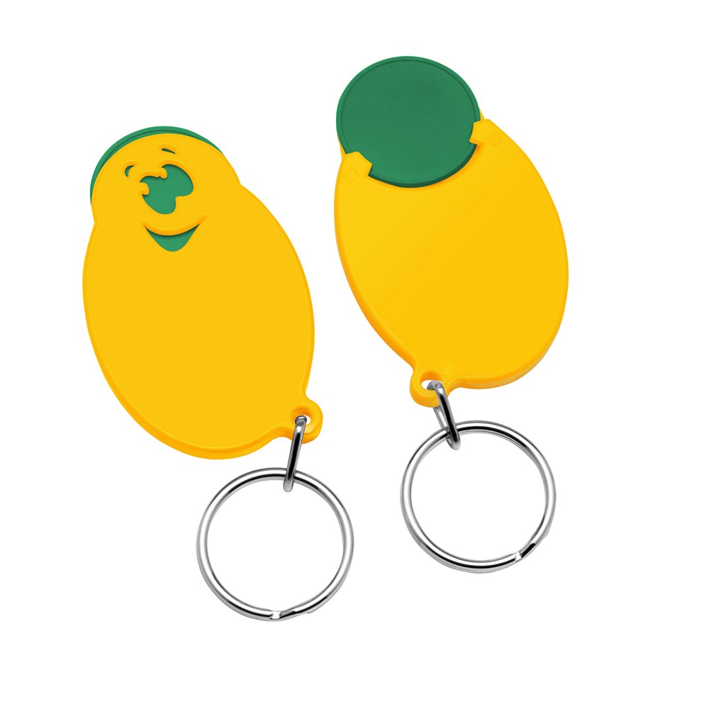 Chiphouder met winkelwagenmuntje 1€ "gezicht" - groen/geel