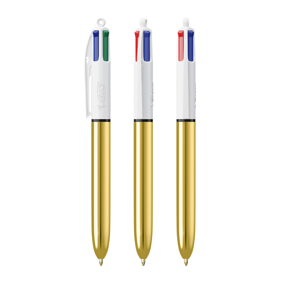 BIC® 4 Colours Shine balpen + Lanyard - Wit/Goud