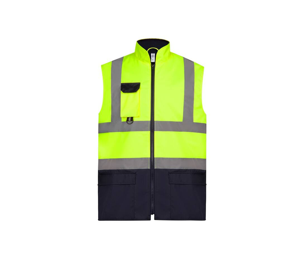 YHV005 - Gewatteerde veiligheidsbodywarmer - Hi Vis Yellow / Navy