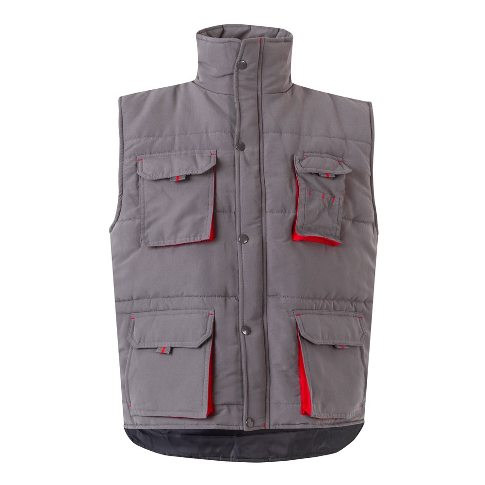 VL NERGAL. Gewatteerd vest, tweekleurig, met meerdere zakken (120g/m²), van polyester (100%) - Grijs, Rood