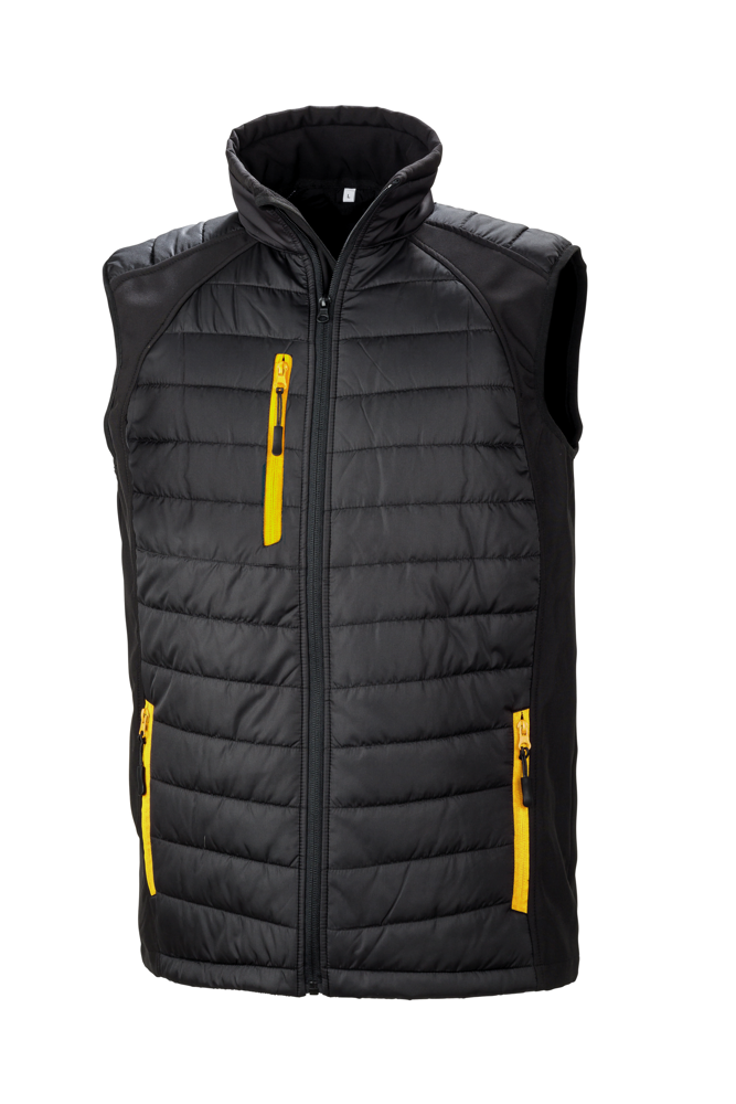 R238X - Black compass gewatteerde softshell bodywarmer - Black / Yellow