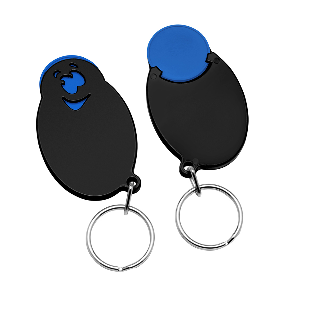 Chiphouder met winkelwagenmuntje 1€ "gezicht" - blauw/zwart