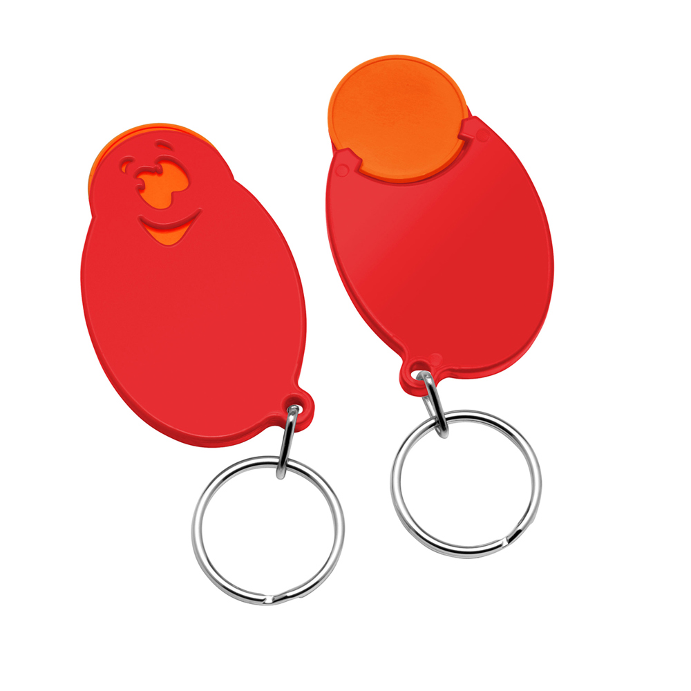 Chiphouder met winkelwagenmuntje 1€ "gezicht" - oranje/rood