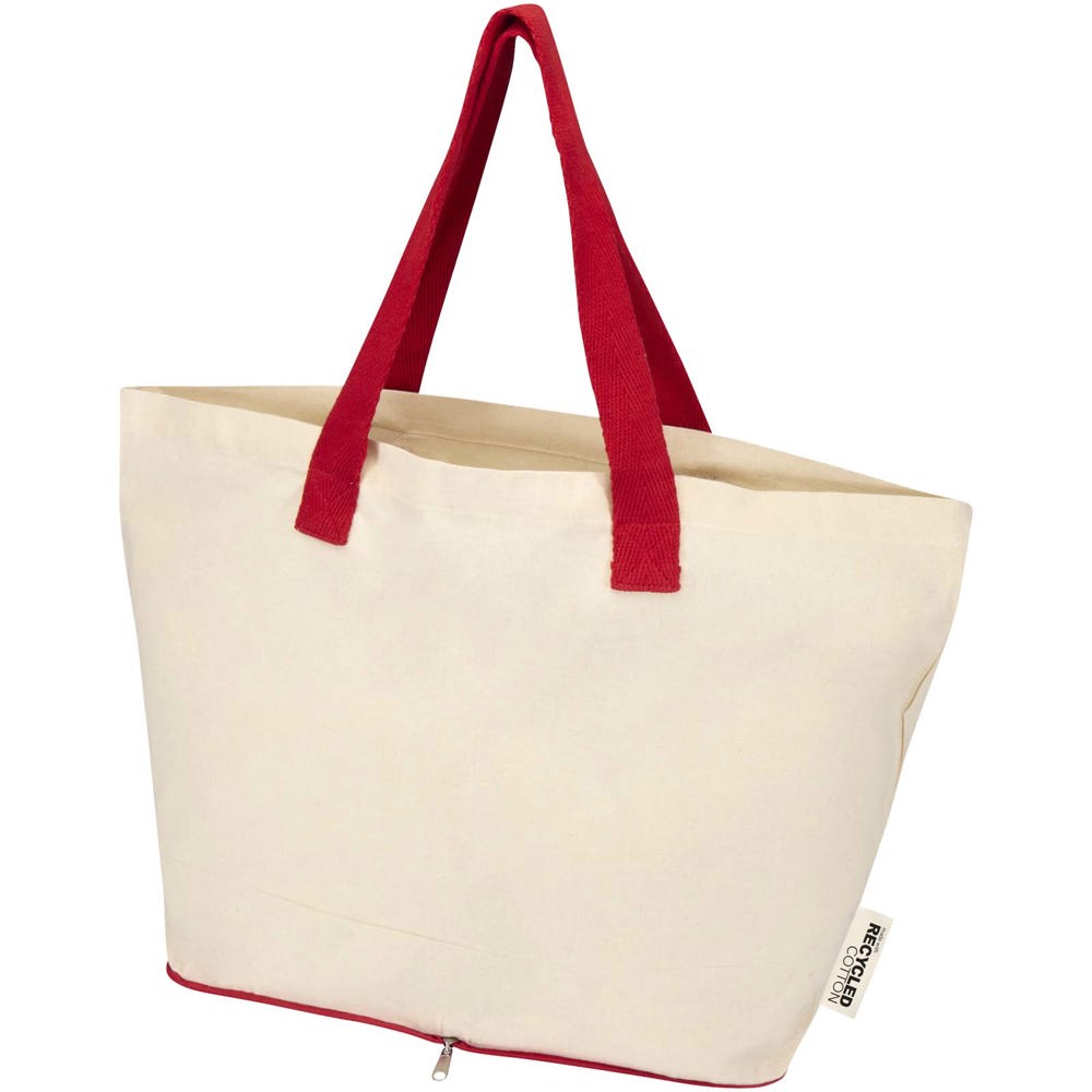Sierra 140 g/m² GRS gerecycleerde opvouwbare katoenen draagtas 12L - Natuur, Rood