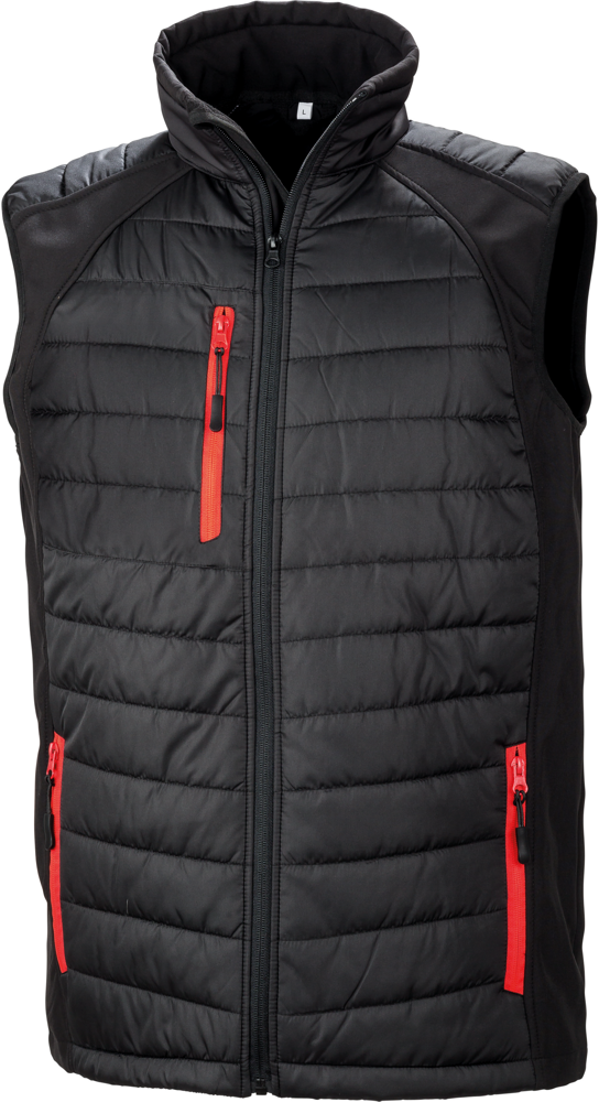 R238X - Black compass gewatteerde softshell bodywarmer - Black / Red