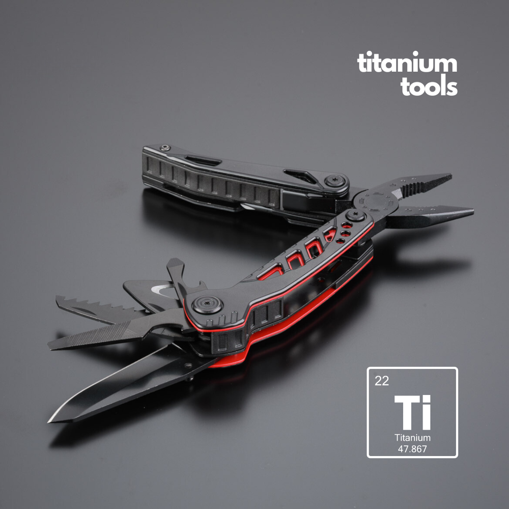 Optima stalen multitool met titaniumcoating - rood