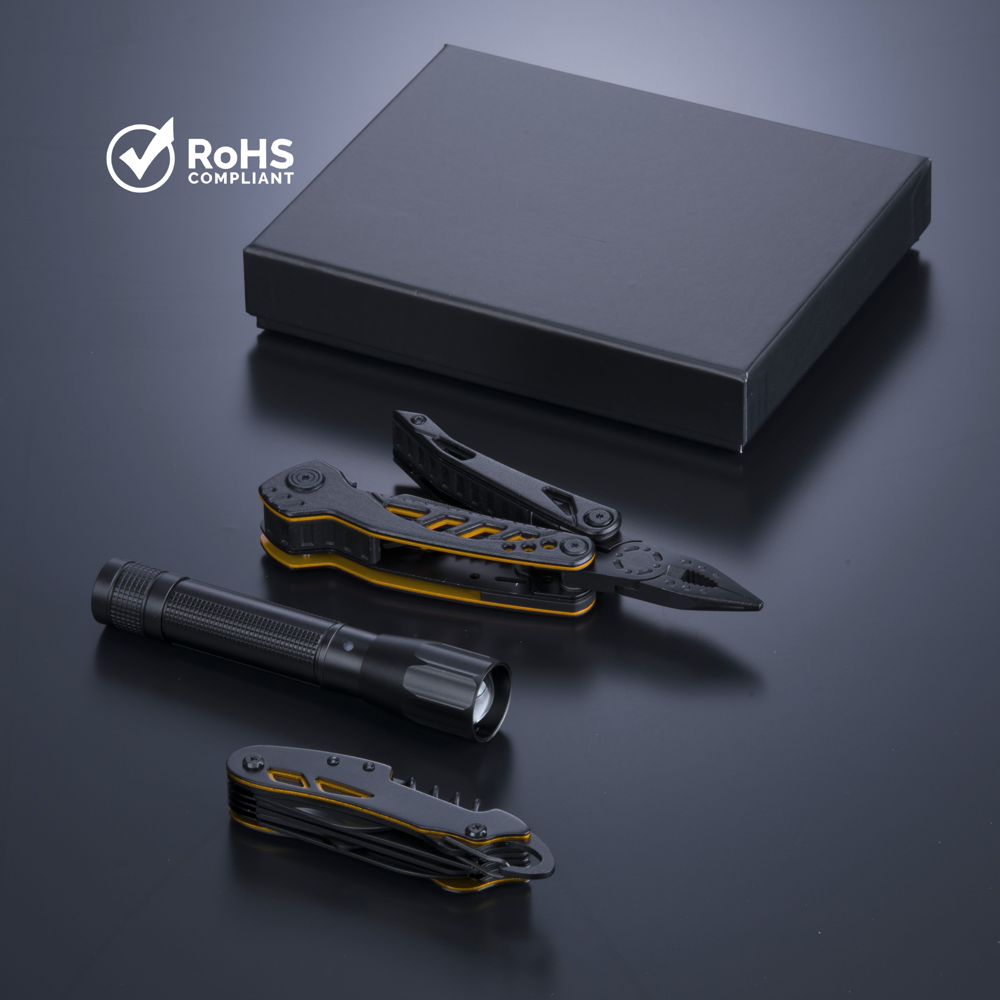 Optima Set II: multitool, zakmes en middelgrote zaklamp - Geel