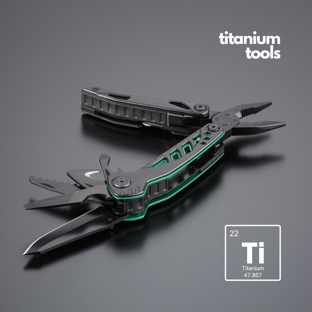 Optima stalen multitool met titaniumcoating - groen