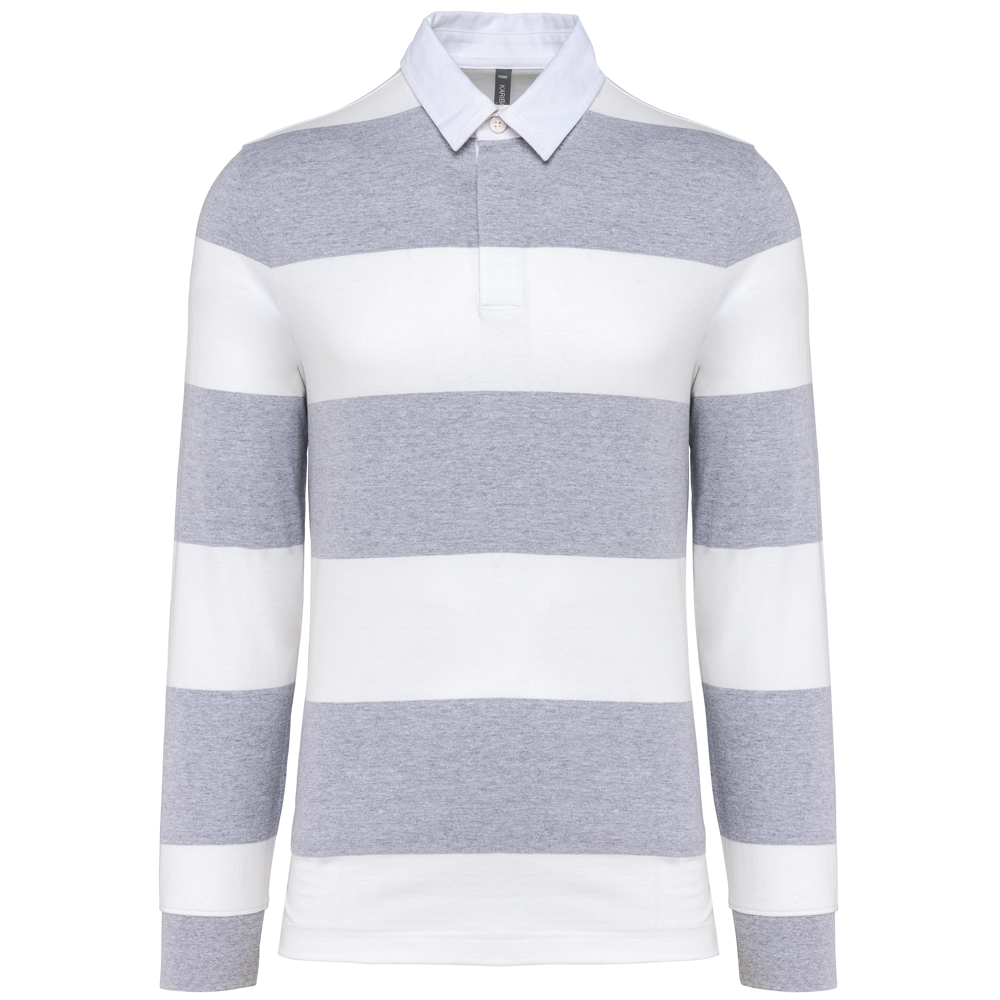 K285 - Gestreepte uniseks polo lange mouwen - Oxford Grey / White Stripes