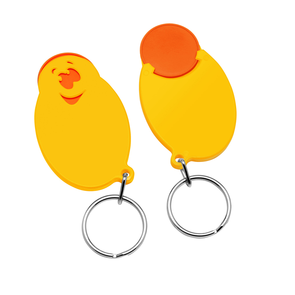 Chiphouder met winkelwagenmuntje 1€ "gezicht" - oranje/geel