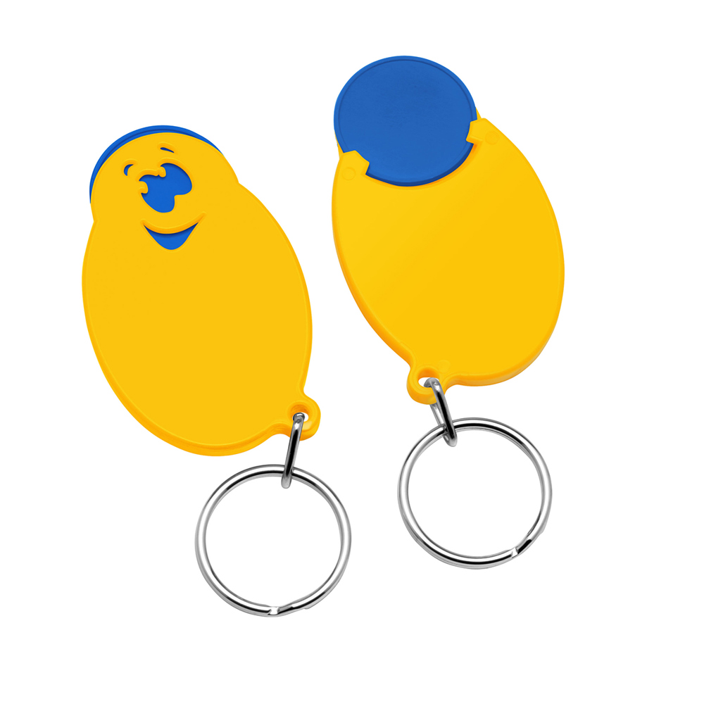 Chiphouder met winkelwagenmuntje 1€ "gezicht" - blauw/geel