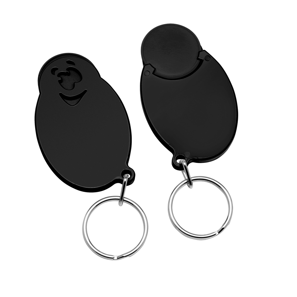 Chiphouder met winkelwagenmuntje 1€ "gezicht" - zwart/zwart