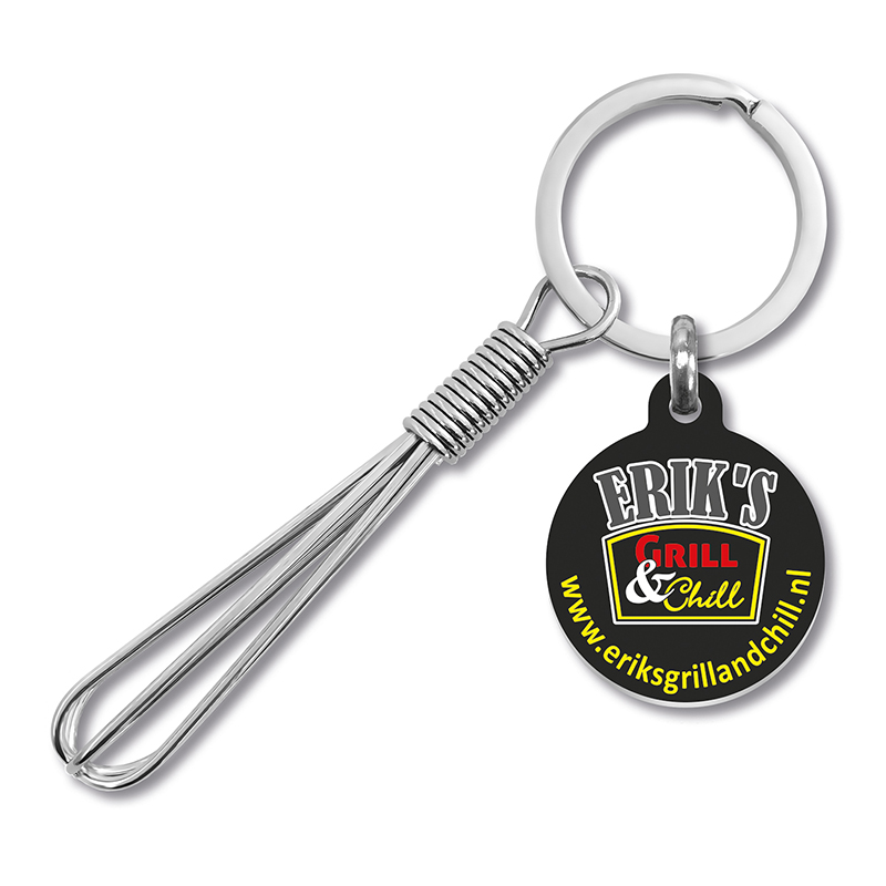 Sleutelhanger met zilveren mini-garde en flexprom van eigen vorm