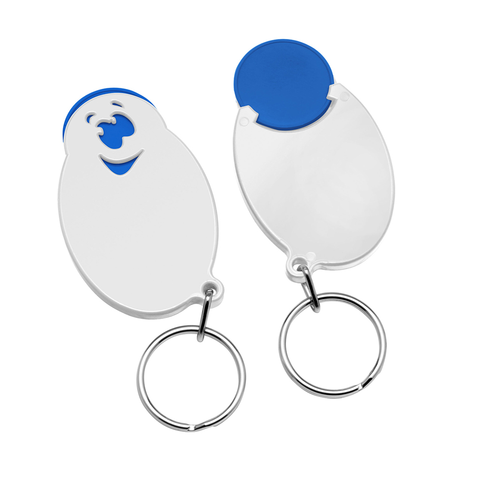 Chiphouder met winkelwagenmuntje 1€ "gezicht" - blauw/wit