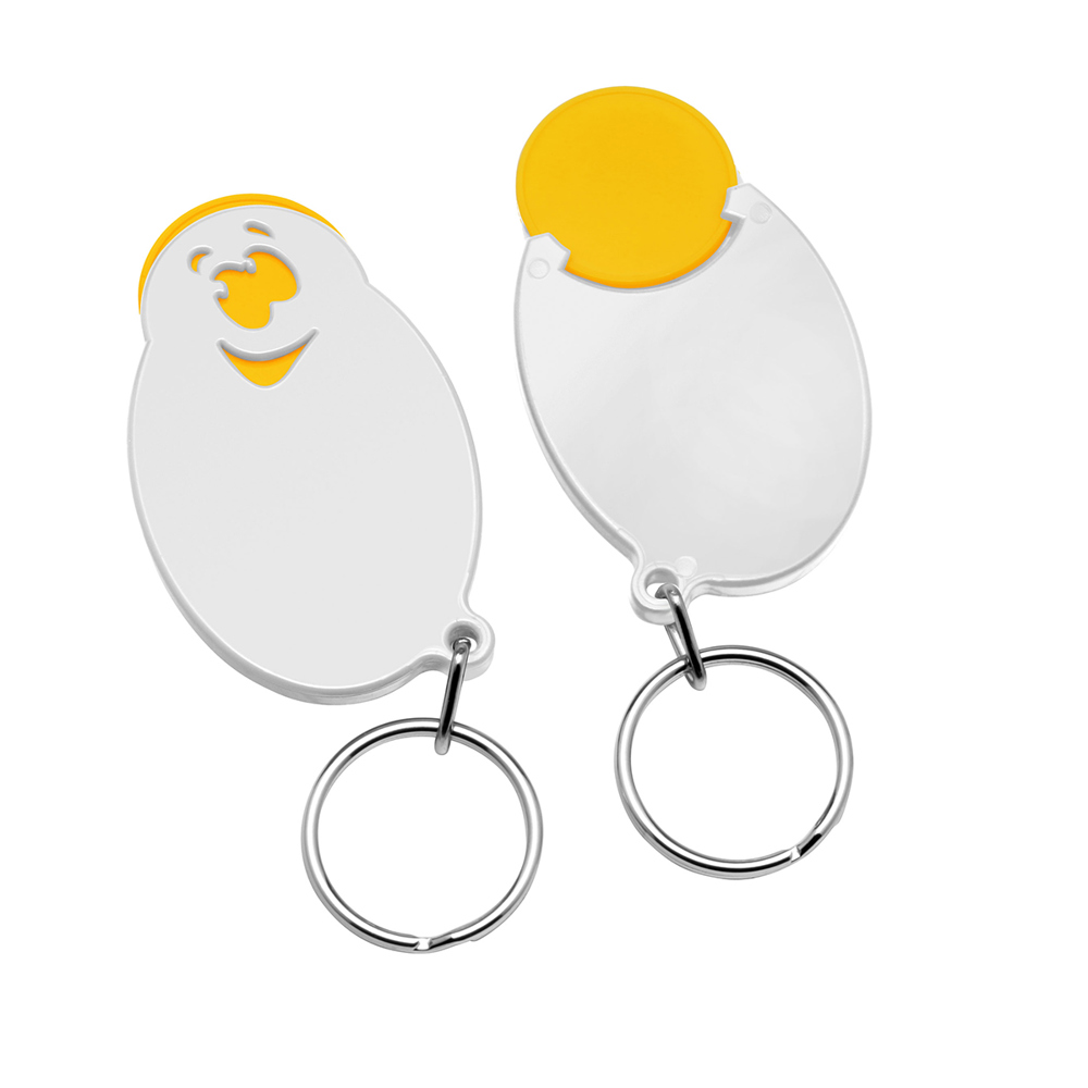 Chiphouder met winkelwagenmuntje 1€ "gezicht" - geel/wit