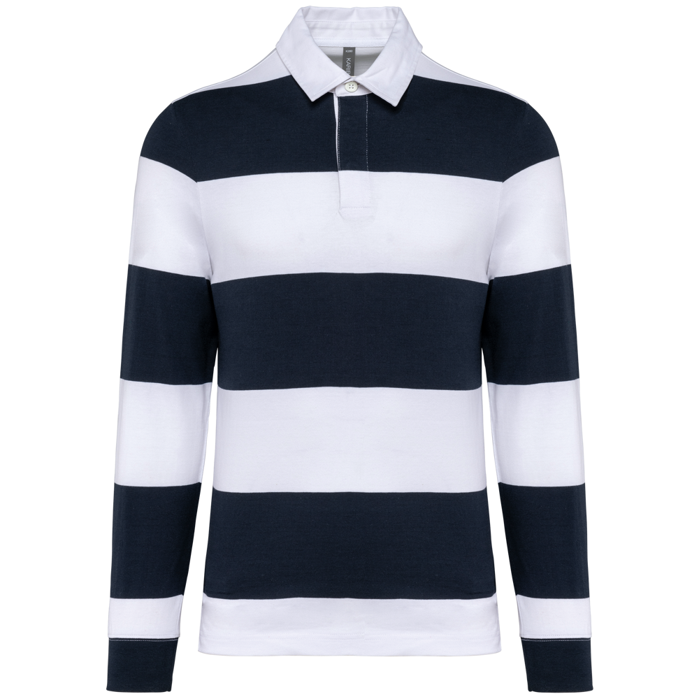 K285 - Gestreepte uniseks polo lange mouwen - Navy / White Stripes