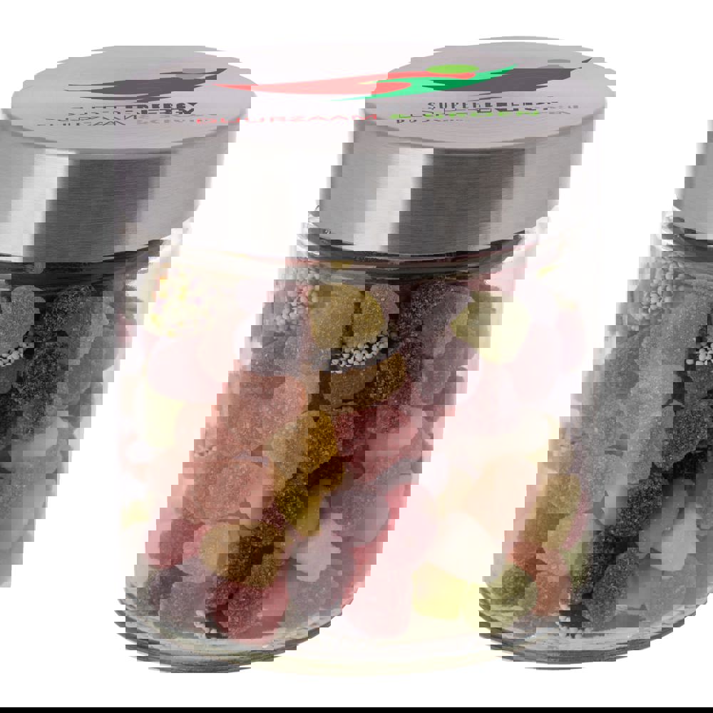 Glazen pot 0,9 liter, gevuld met snoep