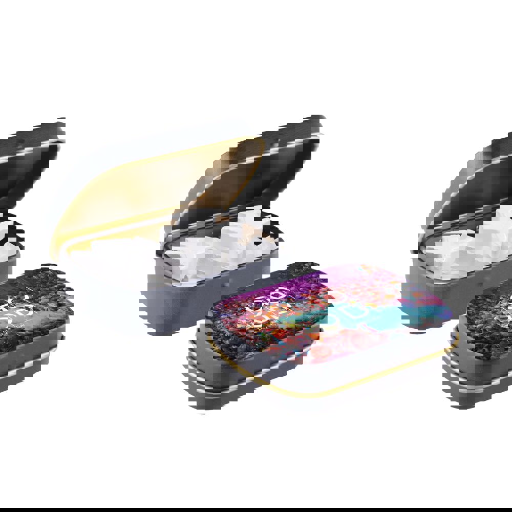 Mini scharnierblikje met vorm pepermunt - Mat Donkerblauw/Goud