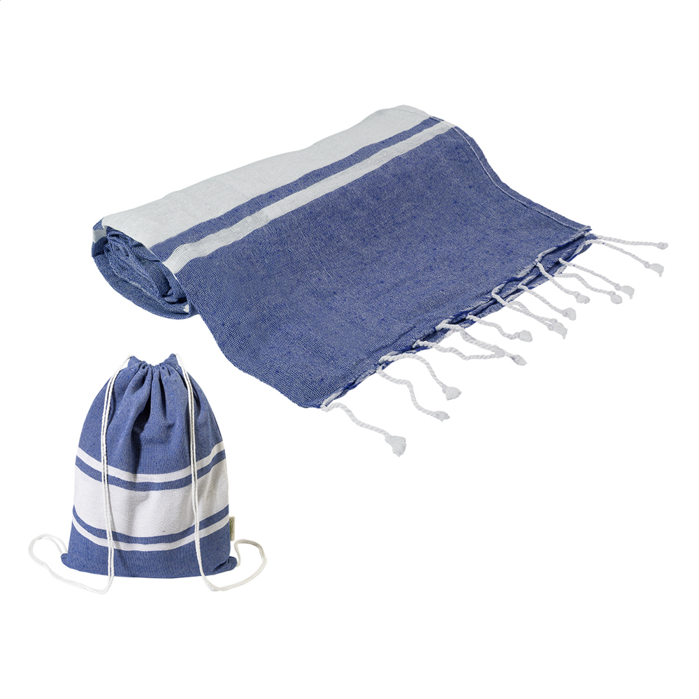 Tortuga - gerecycled katoenen strandlaken en trekkoord tas - donker blauw