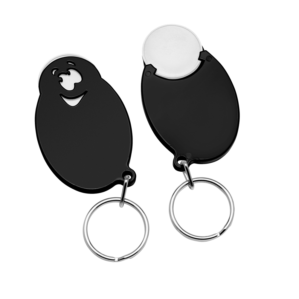 Chiphouder met winkelwagenmuntje 1€ "gezicht" - wit/zwart