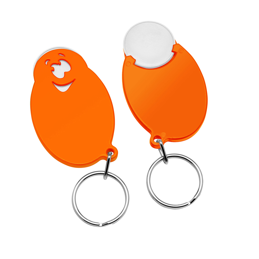 Chiphouder met winkelwagenmuntje 1€ "gezicht" - Wit/Oranje