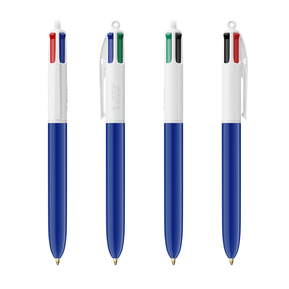 BIC® 4 Colours® balpen - Wit/Marineblauw/Witte ring