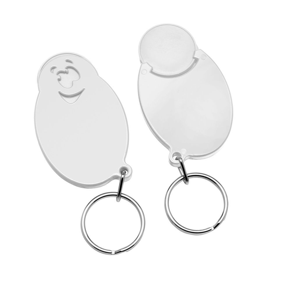 Chiphouder met winkelwagenmuntje 1€ "gezicht" - wit/wit