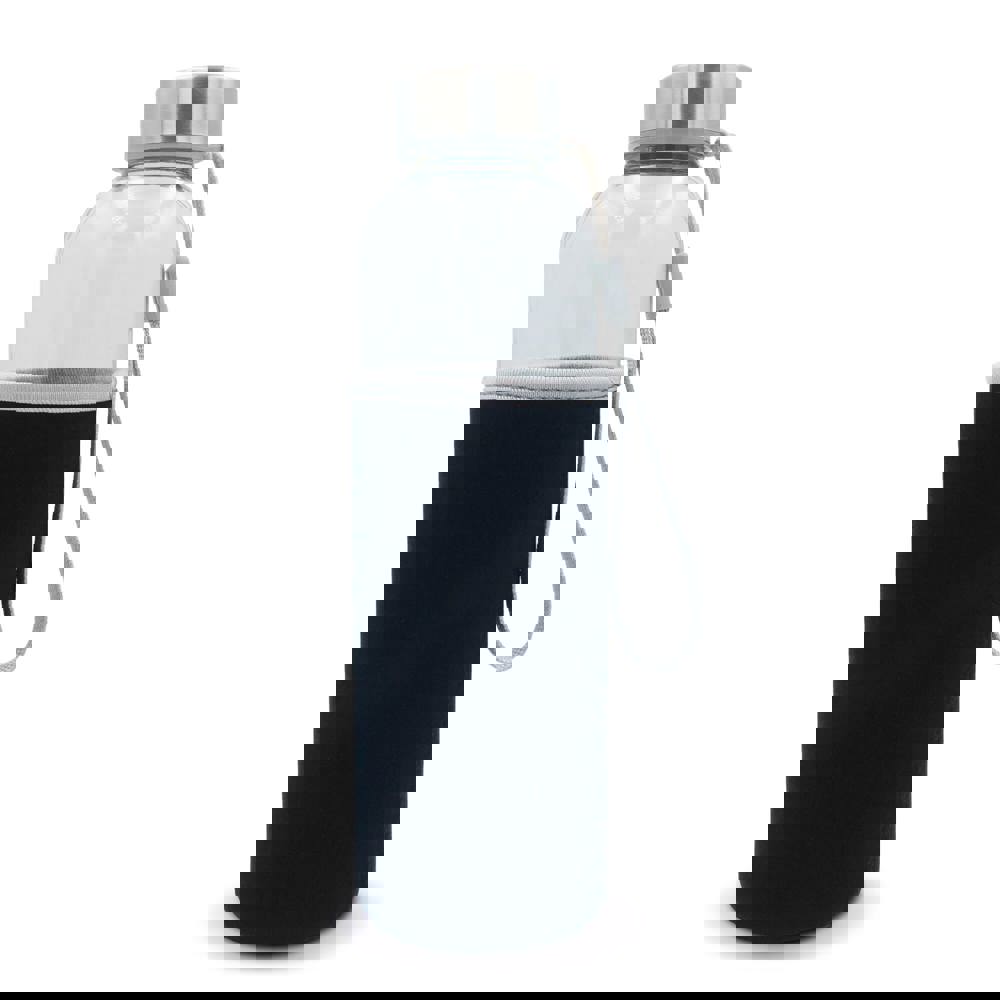 Waterfles glas met sleeve 500ml - Transparant / Zwart