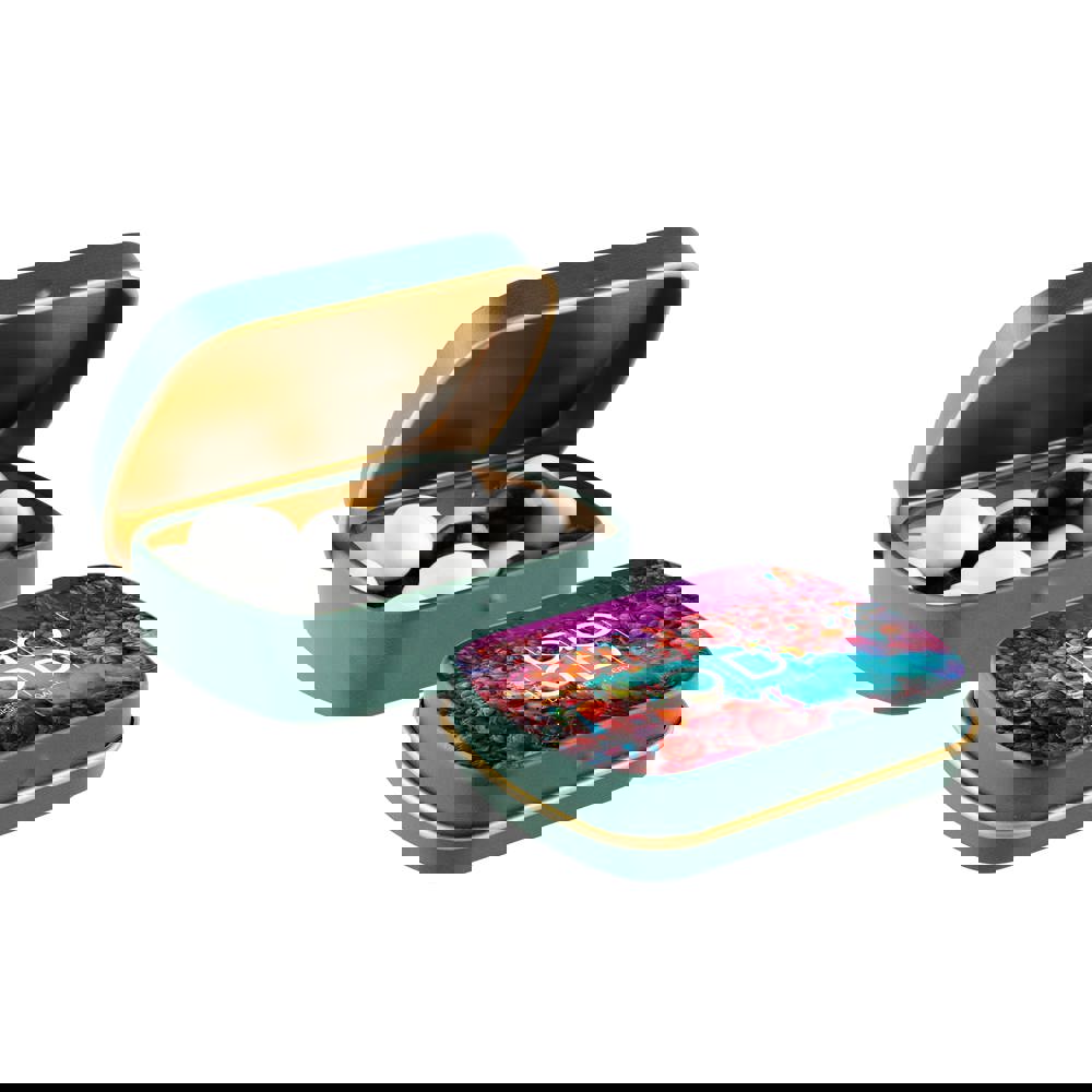 Mini scharnierblikje met snoep - Mat Groen/Goud