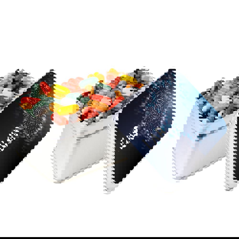 Rechthoekig blik gevuld met snoep