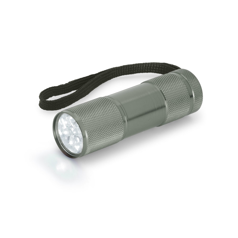 FLASHY. Aluminium zaklamp met 9 LED's en handvat - gun metal