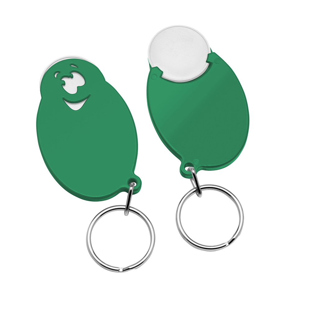 Chiphouder met winkelwagenmuntje 1€ "gezicht" - wit/groen