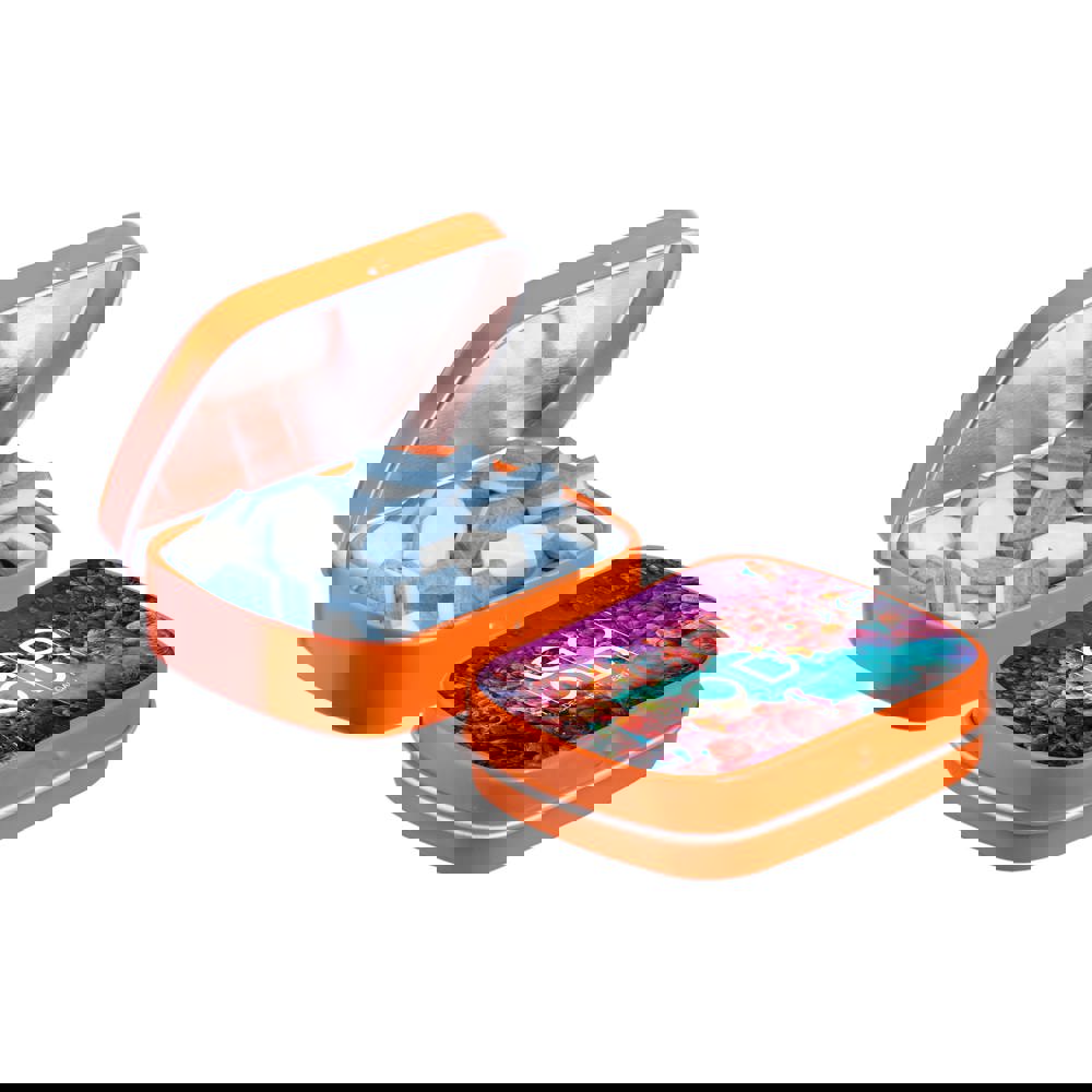 Mini scharnierblikje gevuld met pepermunt - Oranje