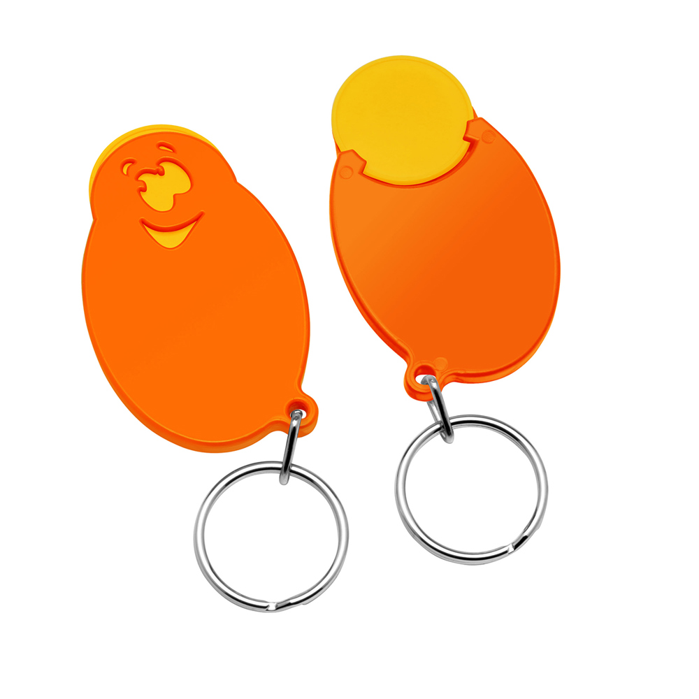 Chiphouder met winkelwagenmuntje 1€ "gezicht" - geel/oranje