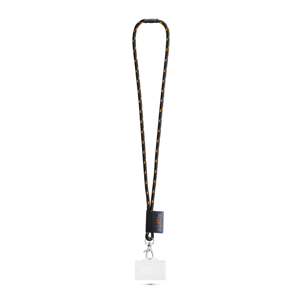 BRIDPORT. SET Lanyard NAUTIC Lang (Ø 7 mm) met 9 mm karabijnhaak, Ø 7 mm veiligheidssluiting en 91 x 68 mm stevige badge-/kaarthouder - Zwart, Oranje