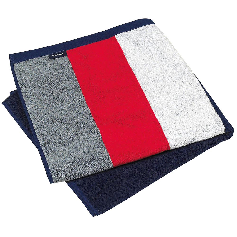 K121 - Gestreept Fluwelen Strandlaken - Grey/Red/White/Navy