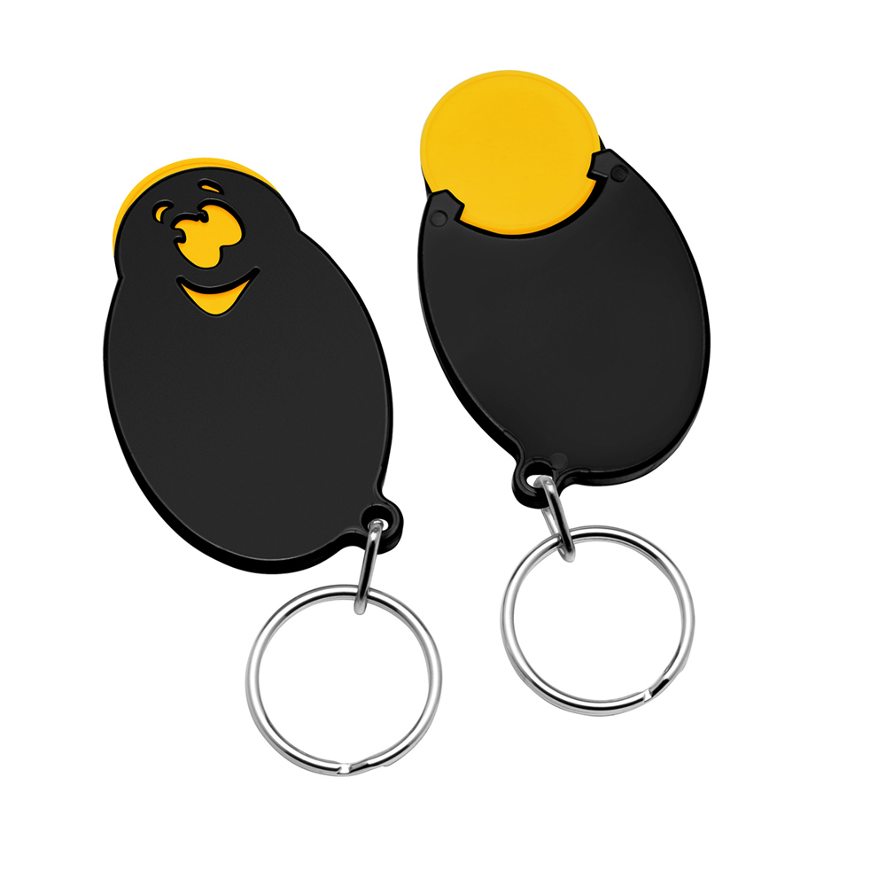 Chiphouder met winkelwagenmuntje 1€ "gezicht" - geel/zwart